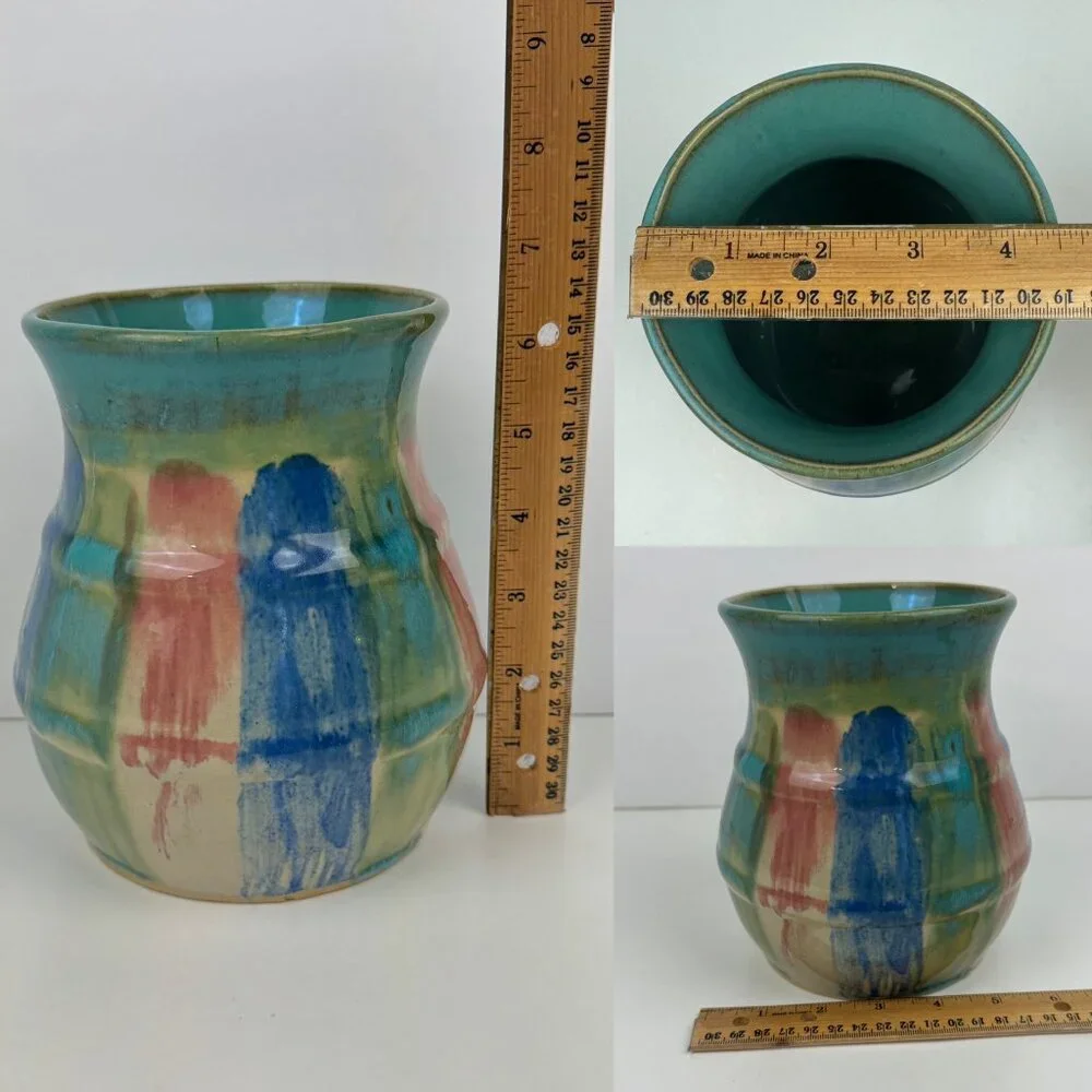 Vintage Hull Art Pottery Vase Planter Pot Abstract Colorful Blue Red Pink‎ Green